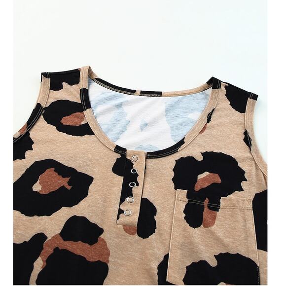 Tan Leopard Print  With  Chest Pocket Tank Top New Sizes S, M, L, XL - Picture 7 of 12